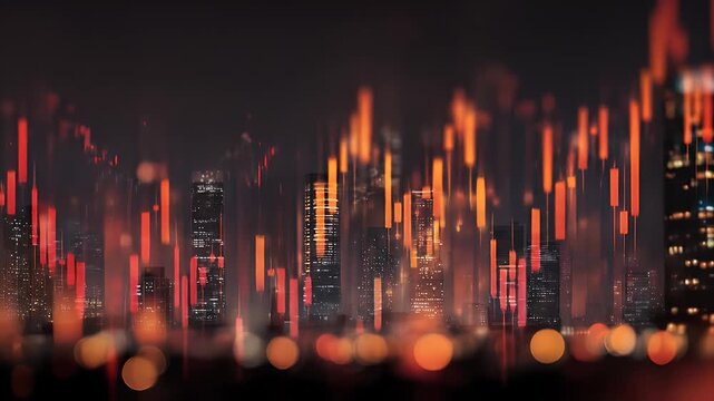 Night cityscape with financial data overlay - Powered by Adobe