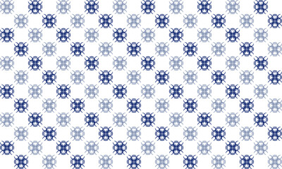 white and blue and gray drawing flower as repeat pattern on blue background, vector, replete pattern image designed for fabric printing, louis vintage, Sakura patter