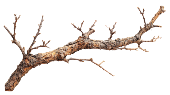 Natural branch with unique texture, white isolate background.