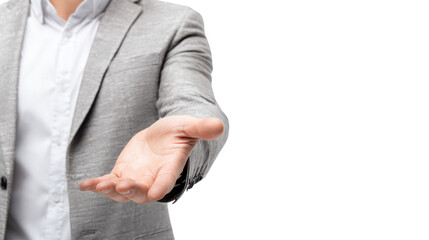 Fototapeta premium Professional man extending hand for handshake, white isolate background
