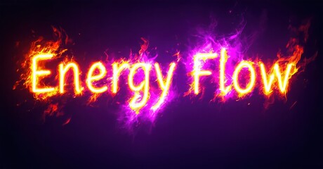 Bright text reads Energy Flow against dark purple backdrop. Vivid orange, pink hues create dynamic visual effect.