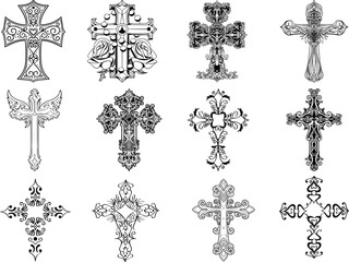 Floral Cross Eps, Vector Images Black and White