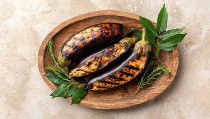 Grilled Eggplant on Wooden Platter