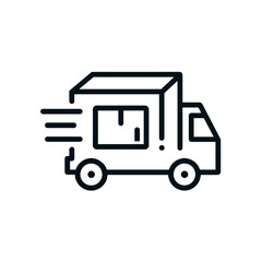 Fototapeta premium Delivery truck icon in minimal black outline style