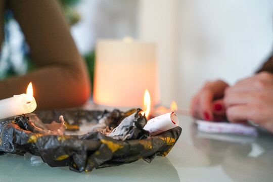 Close up of New Year wishes burning on fire