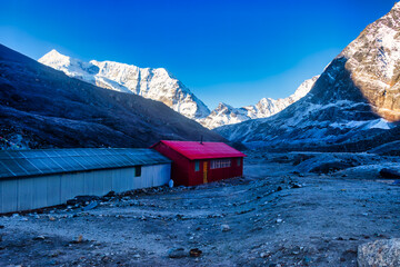 Beautiful view mountain mountain with clear blue sky.