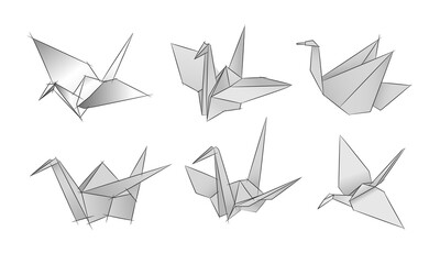 Origami Bird Sketch Collection Hand Drawn Minimalist Style