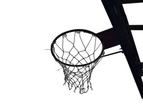 Slam Dunk Silhouette: A stark silhouette of a basketball hoop, its net hanging, against a clean background, evoking a sense of anticipation.
