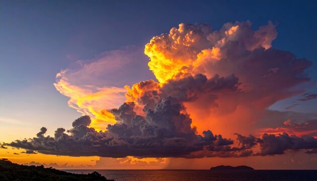 Glowing sunset cloud silhouette isolated on dark black background (JPEG file)