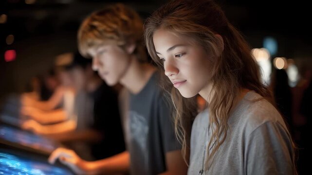 Teenagers Experience Interactive Technology Equipment Full of Future Sense