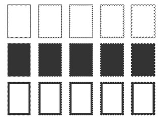 Various Scalloped frame collection. Decorative scallop edge rectangle frames set. Minimalist outline silhouette picture poster card template. Wavy border retro stamp. 