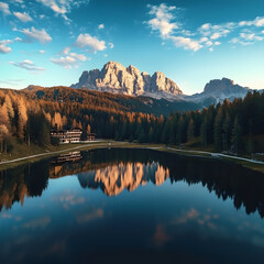 Scenic View of Lake Surrounded by Forest at Golden Hour