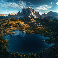 Scenic View of Lake Surrounded by Forest at Golden Hour