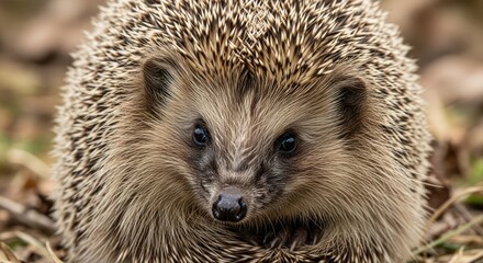 Fototapeta premium Close-up portrait of a wild hedgehog in a natural outdoor habitat
