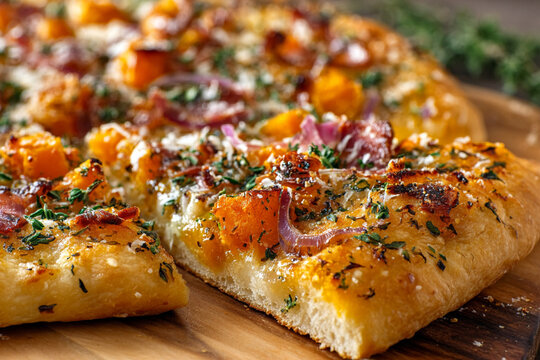 Rustic Pumpkin Pizza with Melted Cheese and Herbs