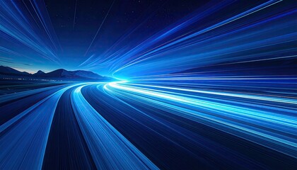 Abstract Blue Light Trails Over Seascape at Night with Dotted Patterns and Motion Blur Effect