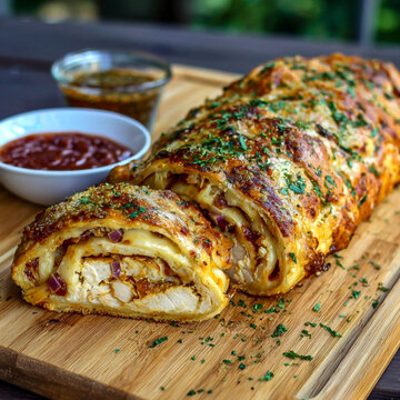 BBQ Chicken and Cheese Stromboli with Golden Pizza Crust