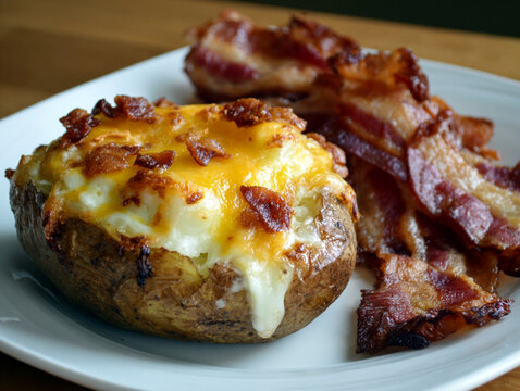 Baked Potatoes Stuffed with Cheese and Crispy Bacon