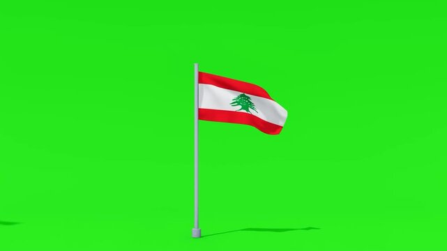 Lebanon Flag Animation on Green Screen Background