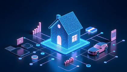 Smart home concept with connected devices and futuristic design.