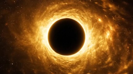 A black hole's accretion disk glows intensely, swirling cosmic dust and gas. - Powered by Adobe