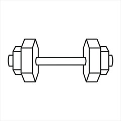Black outline of a dumbbell with hexagonal weight plates on white background fitness exercise