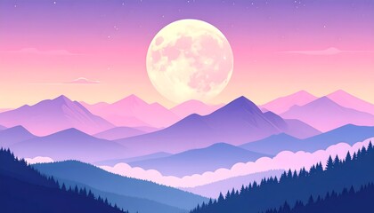 Mountain Landscape with Full Moon