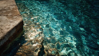 Crystal-clear water near a stone edge