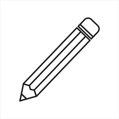 Black outline of a graphite pencil with an eraser on a white background writing drawing
