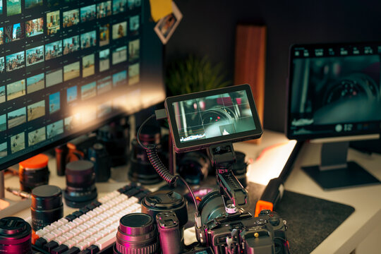 Video Production Desk Setup Camera Monitor Workflow Tools