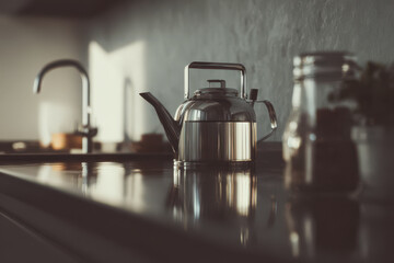 young woman peacefully enjoys cup of tea amidst soft cushions on light blue background