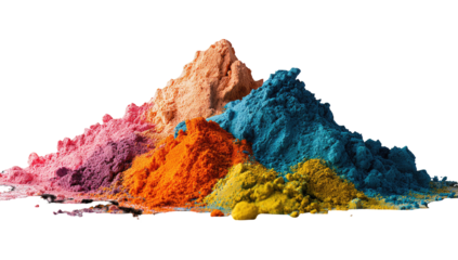 Colorful powder pile, vibrant hues, various shades of colorful powder