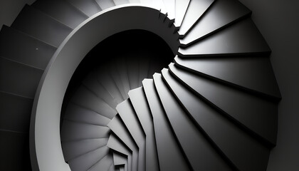 Obraz premium A close-up view of a spiral staircase, showcasing its elegant design and architectural details. The image is presented in monochrome