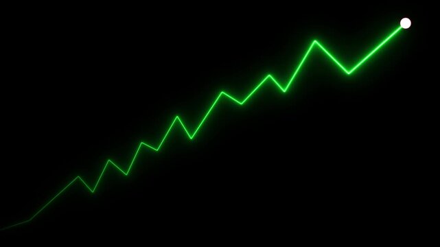 Glowing neon business graph rising arrow icon animation . Market Recovery Concept. Successful growth trend line graph going Up . 4k video