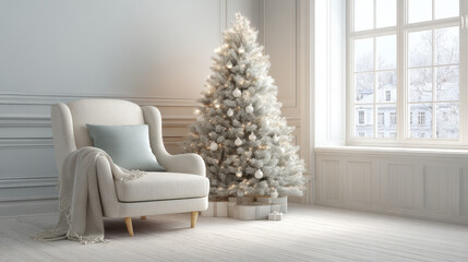 minimalist atmosphere of christmas celebration in usa featuring beautifully decorated tree
