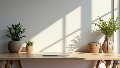A bright workspace with plants and natural light shining
