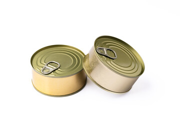 Canned tuna in brine isolated on white background