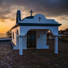 Beautiful little Greek chapel. Classic nice concept for travel and holidays in Greece.