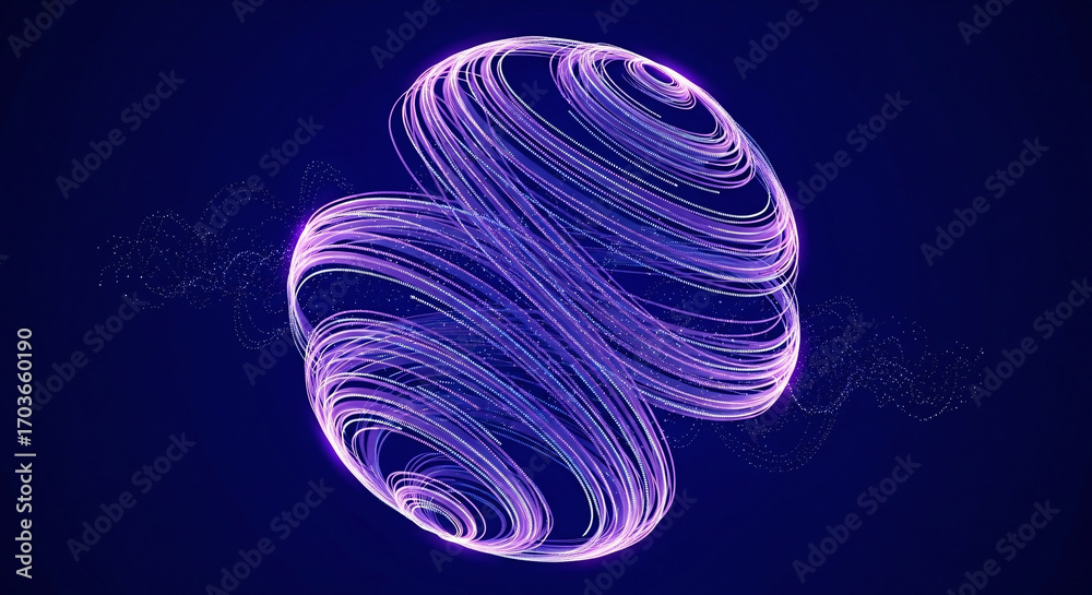 Wall mural abstract glowing purple and blue lines form a dynamic spherical shape, creating a futuristic and