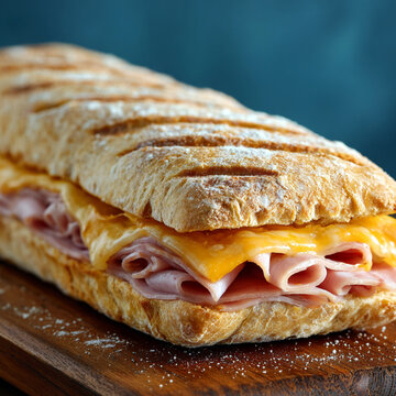 Rectangular Panini with Ham and Melted Cheese