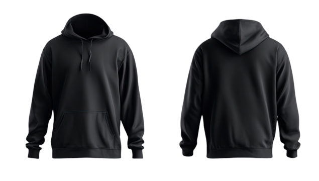 Black hoodie, front and back views