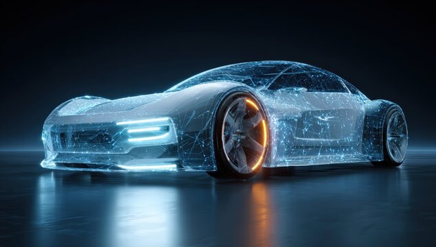 Futuristic digital rendering of a sports car - Powered by Adobe