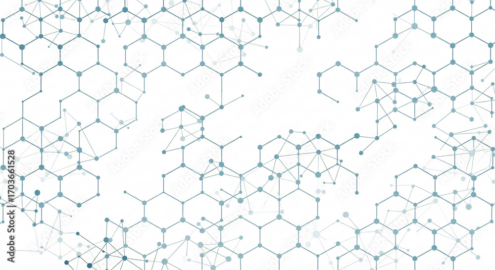 Wall mural abstract network of connected hexagons and nodes in a technical