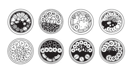 Eight detailed oval botanical illustrations in a silhouette style
