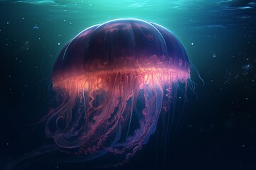 A giant glowing jellyfish floating through the cosmos, ethereal and majestic 