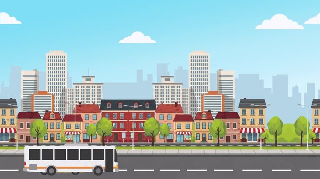 Urban Commute with Public Transport Loop Animation