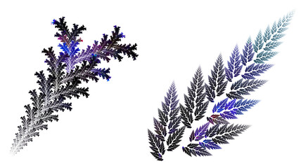 Fototapeta premium Abstract twigs with needles and leaves isolated on a white background. Set of graphic design elements. 3D rendering. 3D illustration