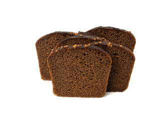 Black rye bread isolated, dark brown sliced loaf, sourdough borodinsky rugbrod square slices