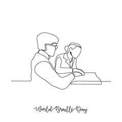 One continuous line drawing of World Braille Day vector illustration. World Braille Day design illustration simple linear style vector concept. Great design for social campaign World Braille Day.