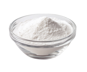 White powder in glass bowl